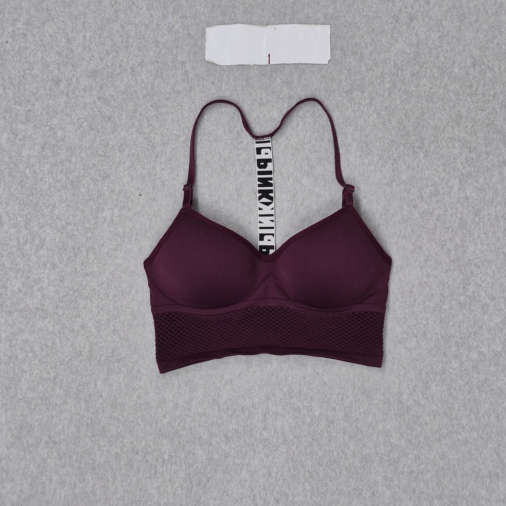 PINK Women Bra XS Burgundy Bralette Wireless Mesh Strap Adjustable Pullover‎